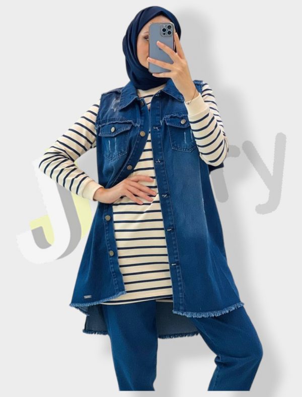 Dreiteiliges Midi-Jacken-Set aus Denim für Damen 9706 – Bild 2