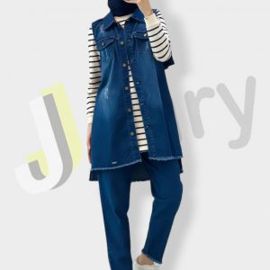 Dreiteiliges Midi-Jacken-Set aus Denim für Damen 9706